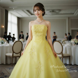 結婚式 カラードレス 新婦 イエロー 黄色 ゴールド 系 パニエ ウエディング カラードレス 黄色 イエロー演奏会ドレス ウエディングドレス