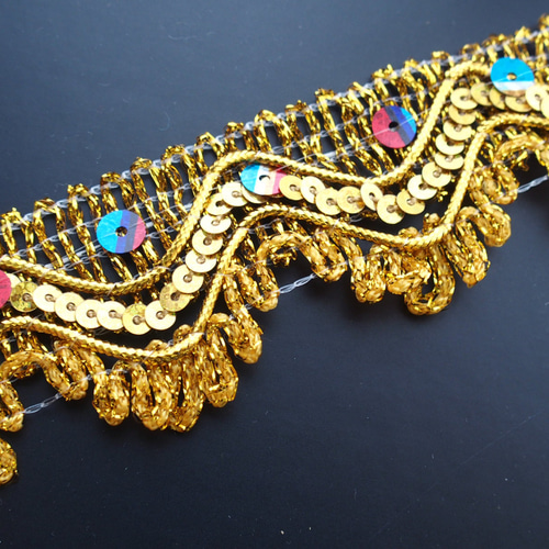 1mゴールドブレード 波型 スパンコール☆ 手芸 クラフト 民族衣装