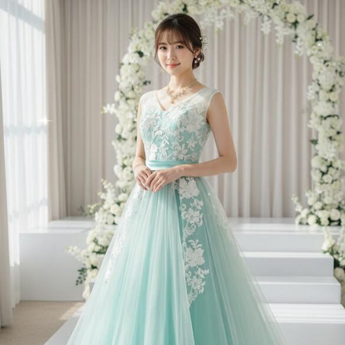 カラードレス ウェディングドレス 紫 紺 緑 ピンク 演奏会 発表会 花嫁