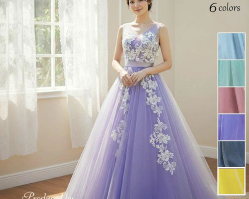 カラードレス ウェディングドレス 紫 紺 緑 ピンク 黄色 演奏会 発表会