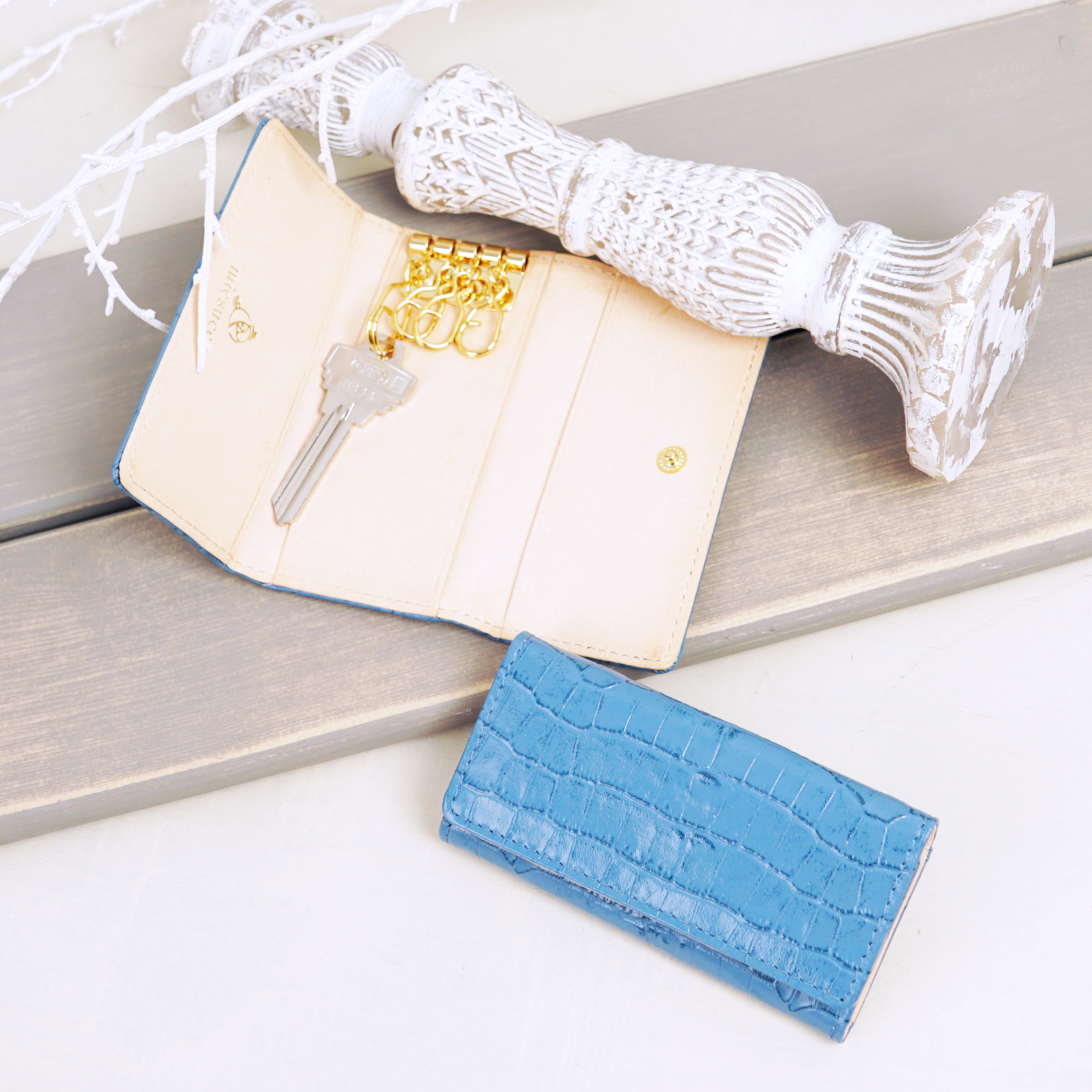 【刻印可】クロコ調のキレイめキーケース　ネイビー　クロコ2　MH0696