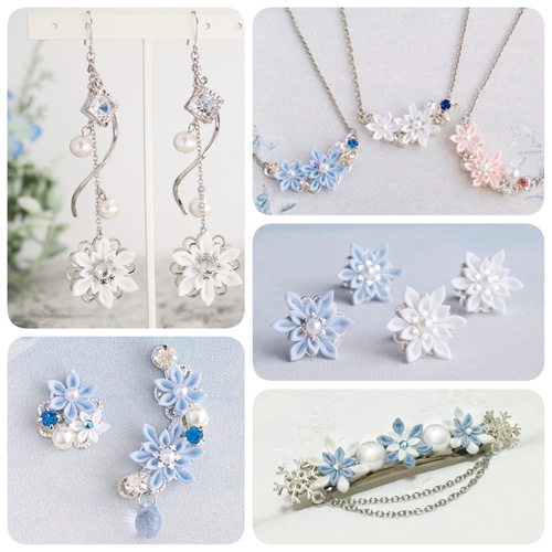 雪の結晶のフレームピン （ つまみ細工＊受注制作 ） フレームピン 