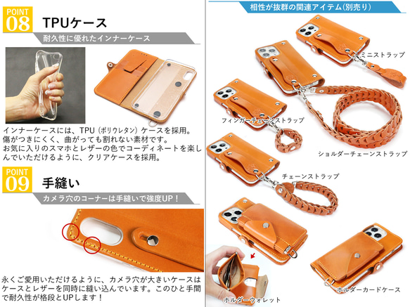 “EFGS iPhone 手帳型ケース”14色 iPhone17 Air iPhone16 SE3 レザー 本革 名入れ 7枚目の画像