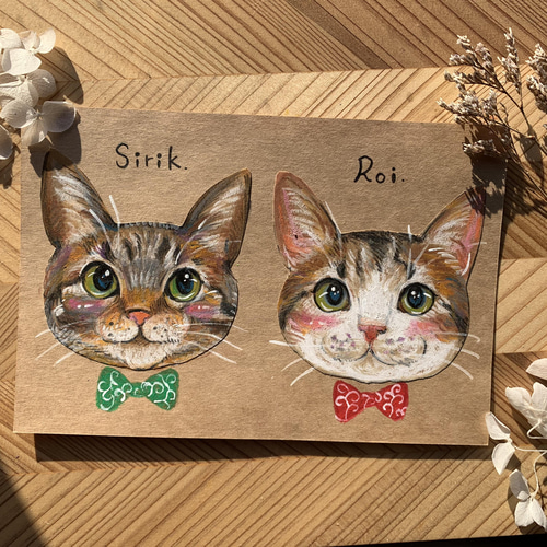 幸せのペットの似顔絵☆犬猫のイラスト☆2匹用 イラスト hico