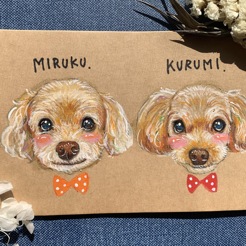 幸せのペットの似顔絵☆犬猫のイラスト☆2匹用 イラスト hico 幸せのペットの似顔絵☆犬猫のイラスト☆2匹用 イラスト hico