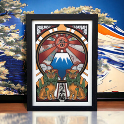 奧幸運符插圖阿恩守護狗獅子富士山 A4 尺寸帶框架 第1張的照片