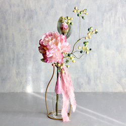 【ピンクグラデーションピオニーとグリーンベリー】｜アーティフィシャルフラワー 花瓶アレンジ| 春｜ギフト・インテリア雑貨 5枚目の画像