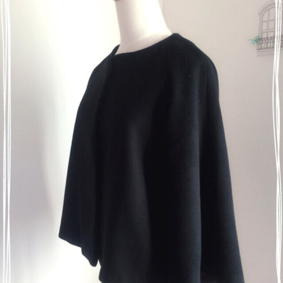 【黒】ウールAラインラグランスリーブショートコート❤︎ 2枚目の画像