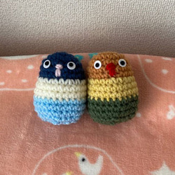ボタンインコペア　編みぐるみ　チェーン 再販】あみぐるみ☆ボタンインコペア あみぐるみ たま編み屋