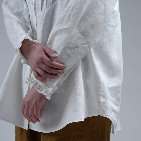 【wafu】Linen Shirt ピンタックシャツ スターチド・ブザム / ホワイト t033a-wht2 8枚目の画像