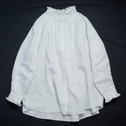 【wafu】Linen Shirt ピンタックシャツ スターチド・ブザム / ホワイト t033a-wht2 9枚目の画像