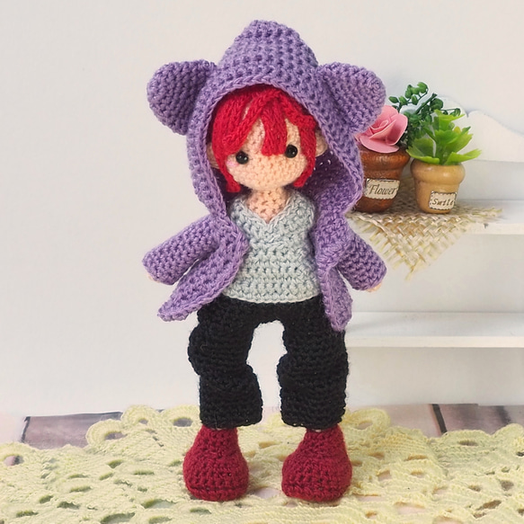 [[S]迷你紫貓夾克男孩 Amigurumi [定制] 第1張的照片