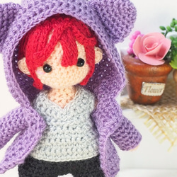 [[S]迷你紫貓夾克男孩 Amigurumi [定制] 第6張的照片