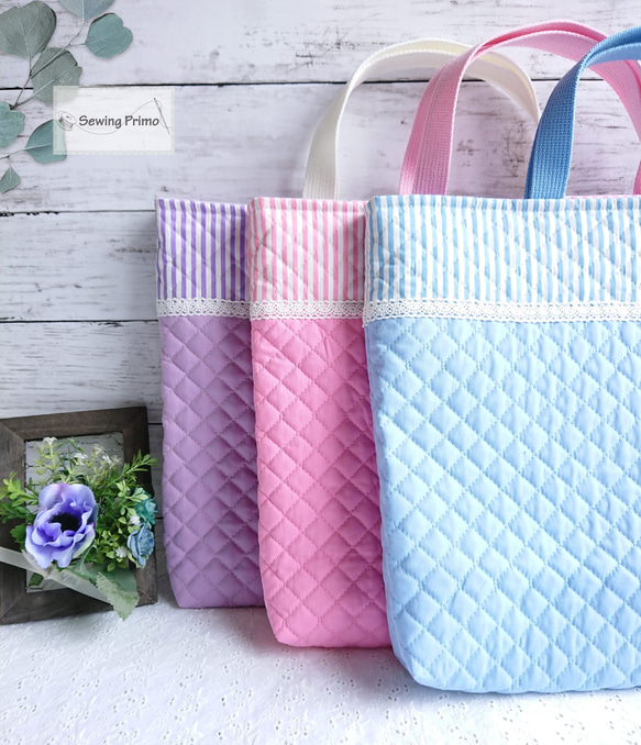 ストライプがかわいいレッスンバッグ/手提げバッグ/お稽古バッグ ストライプがかわいいレッスンバッグ/手提げバッグ/お稽古バッグ