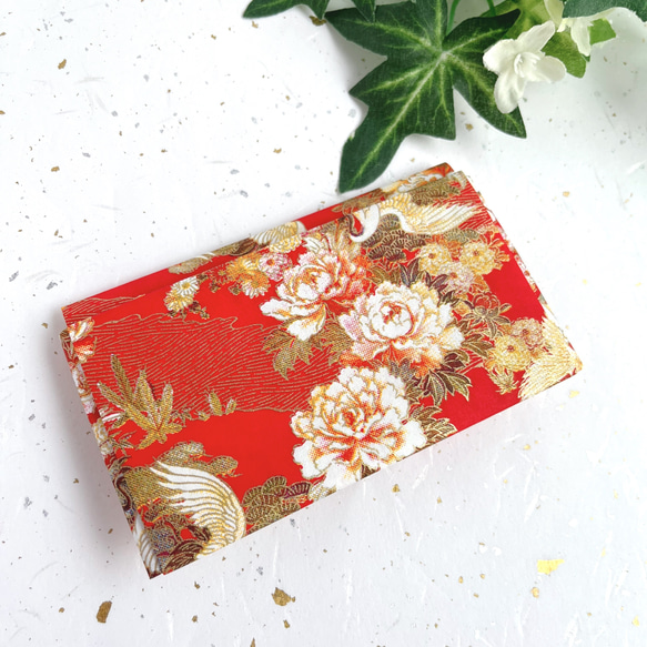 京友禅和紙カードケース「赤向鶴」綺麗な和柄 名刺入れ 和風ギフト 記念品 外国人への日本土産 3枚目の画像