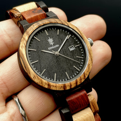 【木製腕時計】EINBAND Schatz 5種類の木をミックス ウッドウォッチ 木の時計 エボニー【40mm】 8枚目の画像