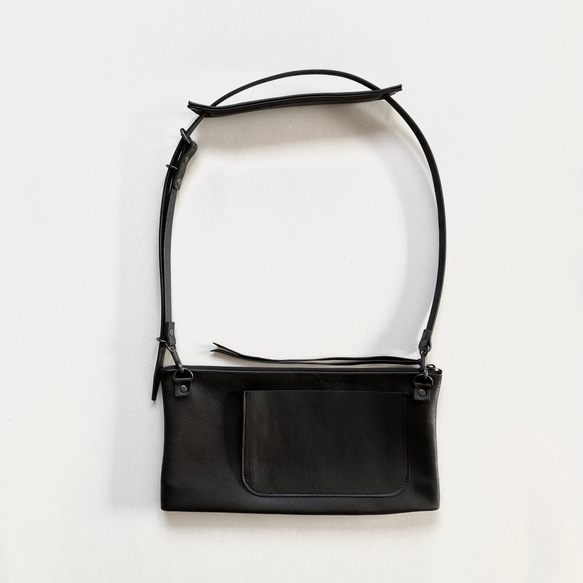 付け替えできるショルダー　レザー　ZIP BAG　M (long)   ブラック 13枚目の画像