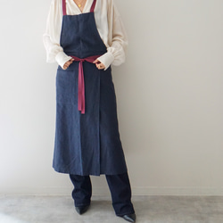 受注セミオーダー スリットエプロン ネイビー リボン エプロン E'PICE