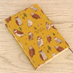 【文庫本】ゴムバンド栞付ブックカバー 手帳カバー★ふくろう★綿麻★マスタード 1枚目の画像