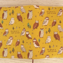 【文庫本】ゴムバンド栞付ブックカバー 手帳カバー★ふくろう★綿麻★マスタード 3枚目の画像