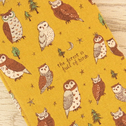 【文庫本】ゴムバンド栞付ブックカバー 手帳カバー★ふくろう★綿麻★マスタード 2枚目の画像