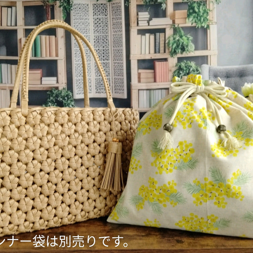 時と共に飴色へ【ナチュラル】花結び編みのクラフトかごバッグMサイズ