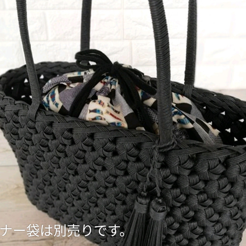 黒 編み込みデザイン かごバッグ ブラック カゴバッグ 本革製 編みバッグ | Baginning