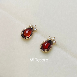 Mi Tesoro 石榴石=寶貝蛋/耳釘/耳針/天然石ガーネットピアス 第1張的照片