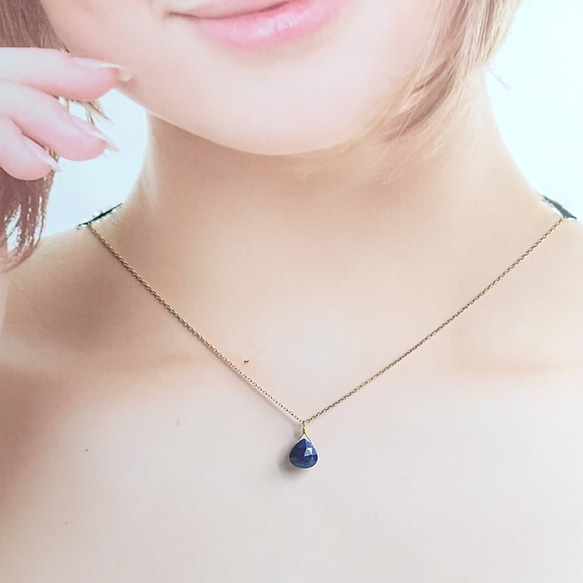 ラピスラズリ【Lapis-lazuli】 K18 ひと粒ネックレス 3枚目の画像