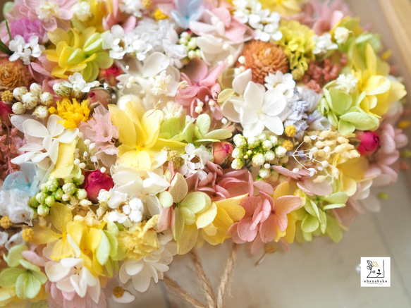 《家族の名前入り◎新築祝い/結婚祝い/玄関飾り》幸せのバルーン♪プリザーブドフラワーとドライのファミリーウェルカムボ―ド 7枚目の画像