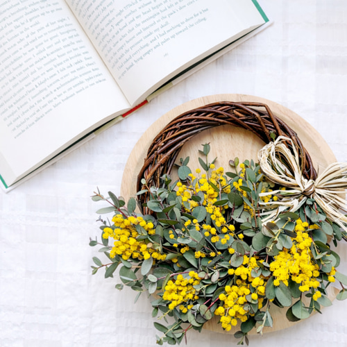 感謝価格！ミモザとドライアンドラのハーフリース　春　花かんざし 感謝価格！ミモザとドライアンドラのハーフリース 春 花かんざし 感謝