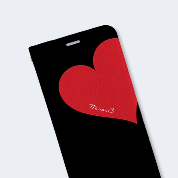 Big Heart♡Red　手帳型ケース　iPhoneケース　ハート　レッド　名入れ 文字れ 5枚目の画像