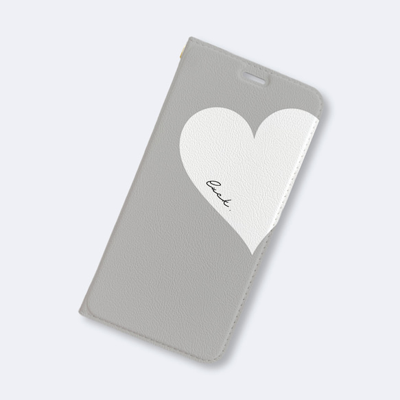 Big Heart♡Gray　　手帳型ケース　iPhoneケース　ハート　グレー　スマホケース 2枚目の画像