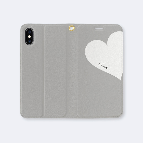 Big Heart♡Gray　　手帳型ケース　iPhoneケース　ハート　グレー　スマホケース 7枚目の画像