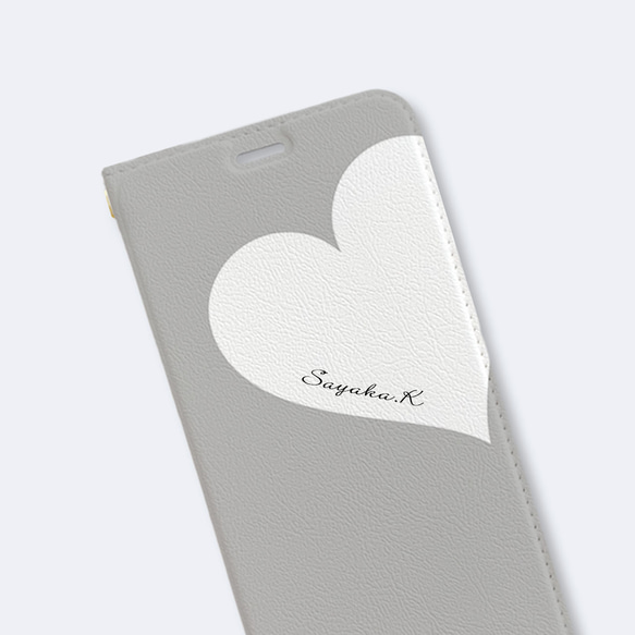 Big Heart♡Gray　　手帳型ケース　iPhoneケース　ハート　グレー　スマホケース 5枚目の画像