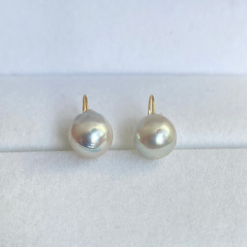 k18》7㎜珠 あこや真珠 バロックソリティア ピアス ナチュラル