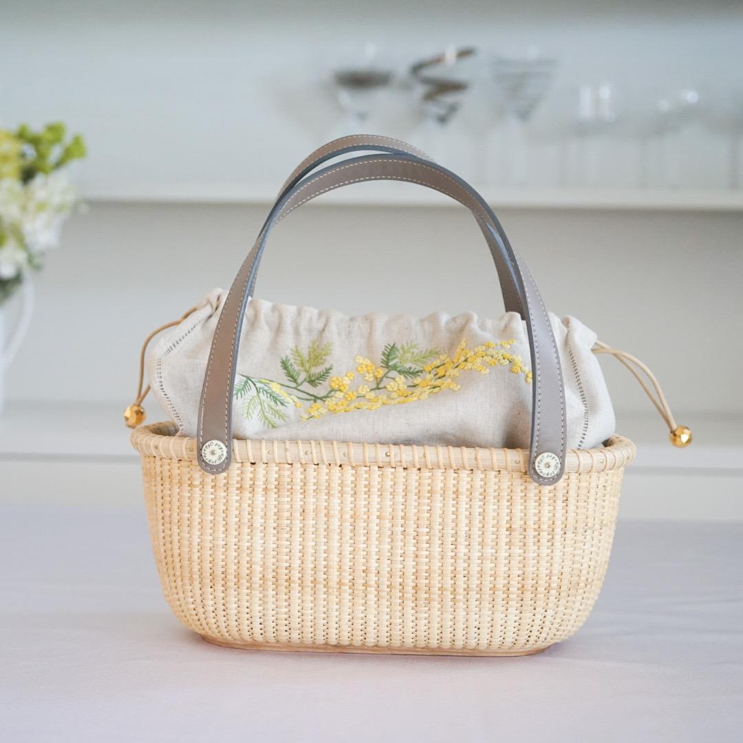 送料無料》ミモザ手刺繍インナーバッグ&ナンタケットバントレイ