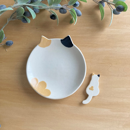 選べる猫の小皿1枚＆箸置き1個セット 三毛・ハチワレ・白猫から自由に