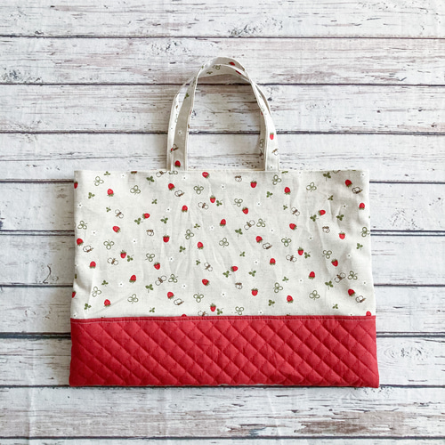 いちご レッスンバッグ 切替デザイン 小学生 保育園 幼稚園 習い事