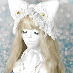【受注生産】《☥》猫耳ファーヘッドドレス (白) 5枚目の画像