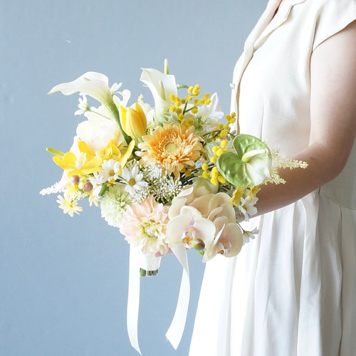 ブーケ アーティフィシャルフラワー イエローウェディングブーケ