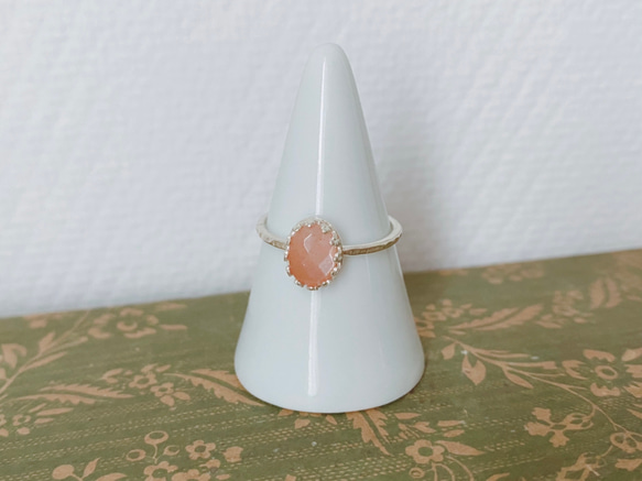 大きめサイズの指輪/シルバー枠 or ゴールド枠】天然石 ピーチムーン  