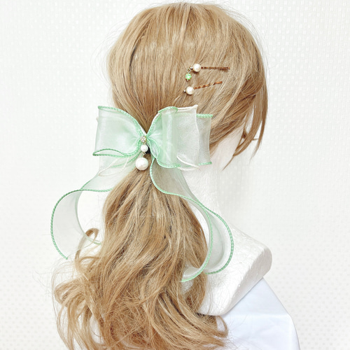 妖精のリボン(グリーン) ヘアクリップ・バナナクリップ Magie du ruban