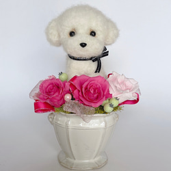 【ひろりん】クレイフラワー♥かごにお花とプードル♥ハンドメイド 花かごリングピロー シルバニアちゃん プリザーブドフラワー