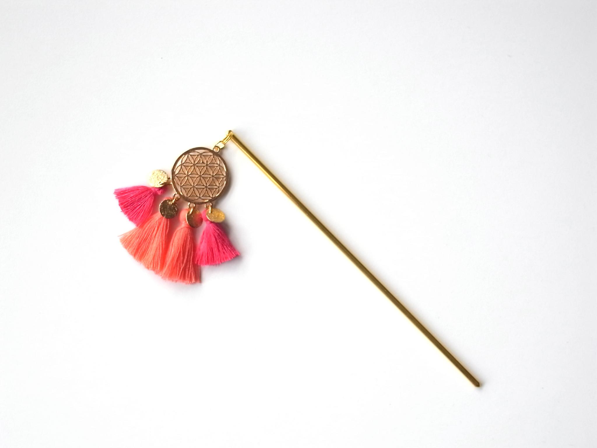 かんざし　和風フィグリーとピンクのタッセル　一本簪　一本挿し　涼しげ　春夏　ゴールド　桃色　桜　さくら　サクラ　0045