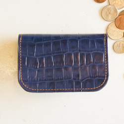 ミニ財布 本革製カードケース付き小銭入れ ワニ柄 ネイビー×ダークブラウン N007 紺色×こげ茶色 コンパクト財布 8枚目の画像