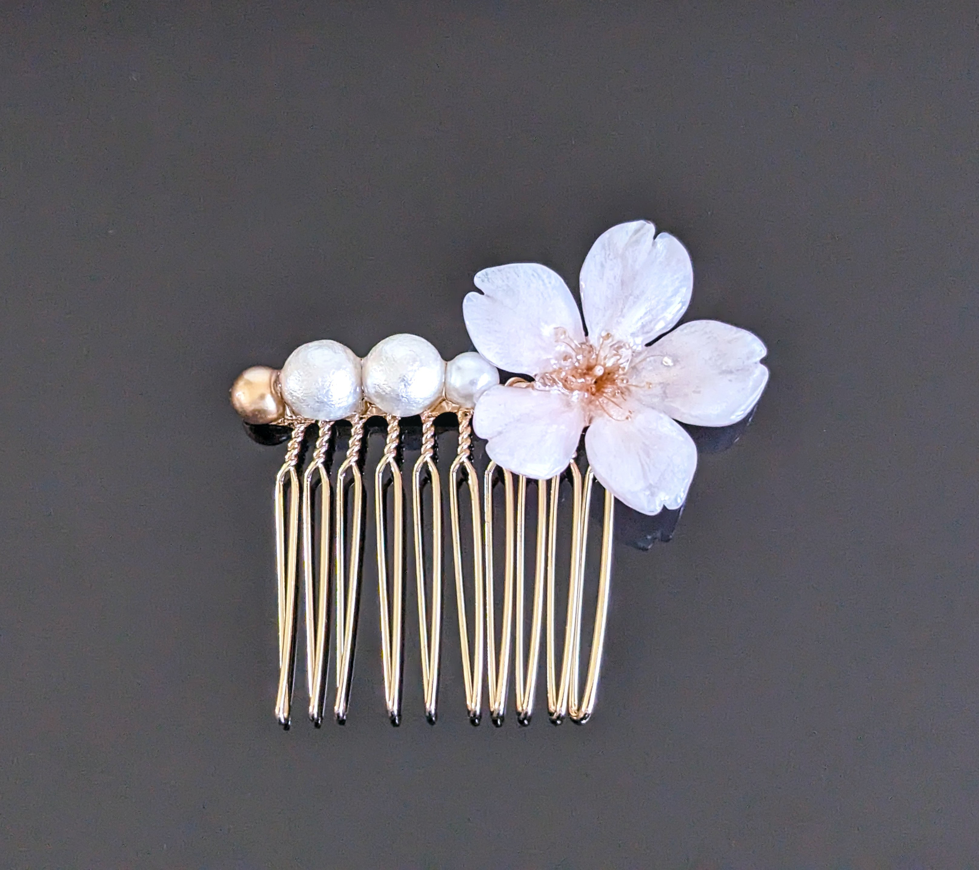 【受注制作】Everpink. 本物のお花　厳選花で仕上げる桜とコットンパールの髪飾り　かんざし/ヘアコーム/バレッタ