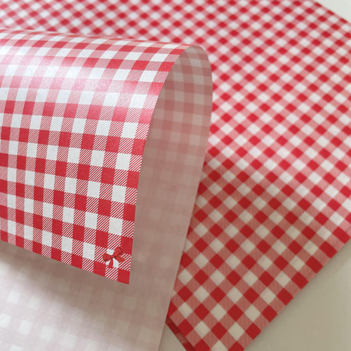 A4/ 赤チェック（端に小さなリボン）(D108) 包装紙・ラッピング