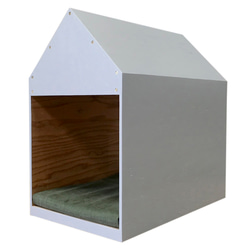 インテリアになる犬小屋　ドッグハウス　ペットハウス　木製　グレー/レッド/イエロー 2枚目の画像