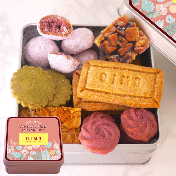 送料無料 OIMO オリジナルクッキー缶 母の日  誕生日 内祝 ギフト 可愛い おしゃれ 芋 スイートポテト バースデ 1枚目の画像